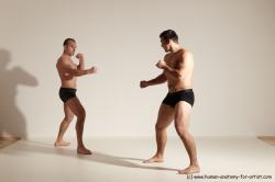 Underwear Fighting Man - Man White Moving poses Muscular Short Brown Dynamic poses Academic